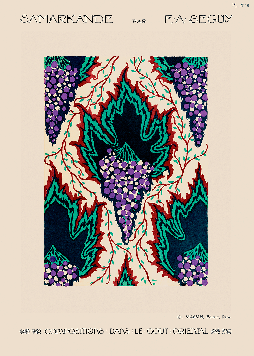 Høj kvalitet. [Botanical Pochoirc Pattern In Art Nouveau Style Af Plakatwerket]. Hurtig levering tilgængelig